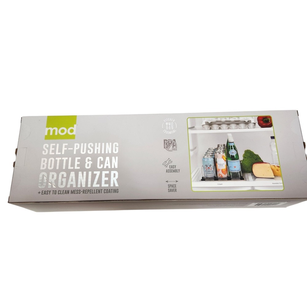 MOD Self-Pushing‎ Bottle & Can Organizer Kitchen Fridge Space Saver New